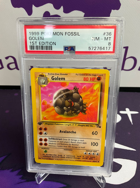 1999 Pokémon Fossil Golem 1st Edition PSA 8