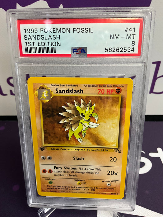 1999 Pokémon Fossil Sandslash 1st Editon PSA 8