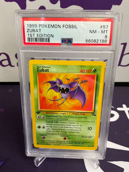 1999 Pokémon Fossil 1st Edition Zubat PSA 8