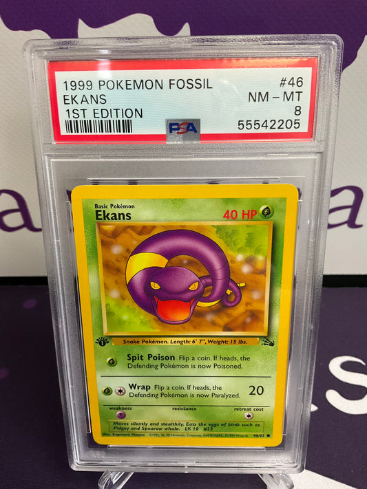 1999 Pokémon Fossil Ekans 1st Edition PSA 8