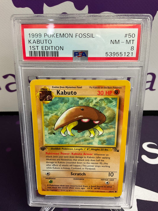 1999 Pokémon Fossil Kabuto 1st Edition PSA 8