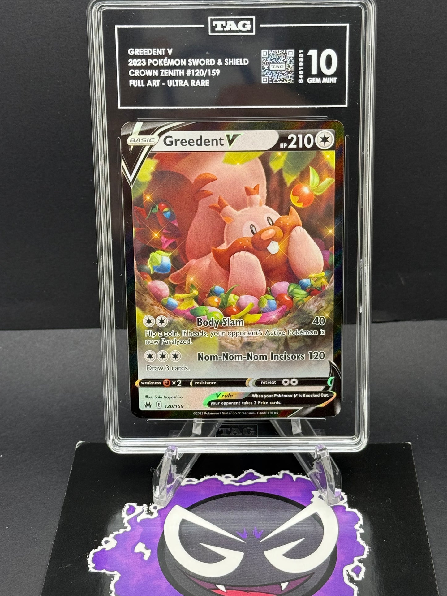 Pokémon Slab# 231 Greedent V 120/159 TAG 10